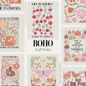 Transform your space with our Boho Quote Prints, a set of seven beautifully designed prints featuring uplifting and mindful quotes. Each 8x10 printable brings a unique bohemian charm to your walls, with messages to inspire positivity and gratitude in everyday life.